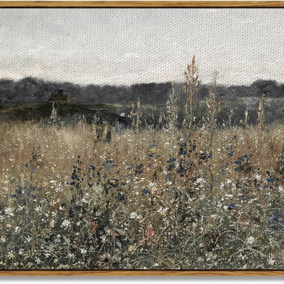 Framed Canvas Wall Art, Landscape Art, Meadow with Flowers, Modern Farmhouse Dec - Picture 1 of 7